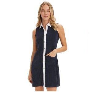 NWT Renwick Navy Sleeveless Cover Up Dress Size L Collared Button Front